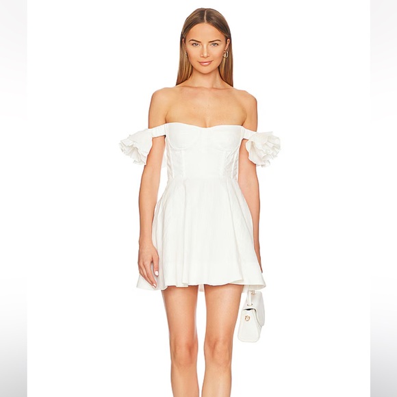 Bardot Dresses & Skirts - Bardot Sigma White Linen Fit & Flare Off The Shoulder Mini Dress